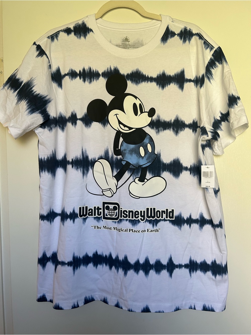 Disney White & Navy Tie-Dye Mickey Mouse WDW Graphic Tee NWT Large unisevy